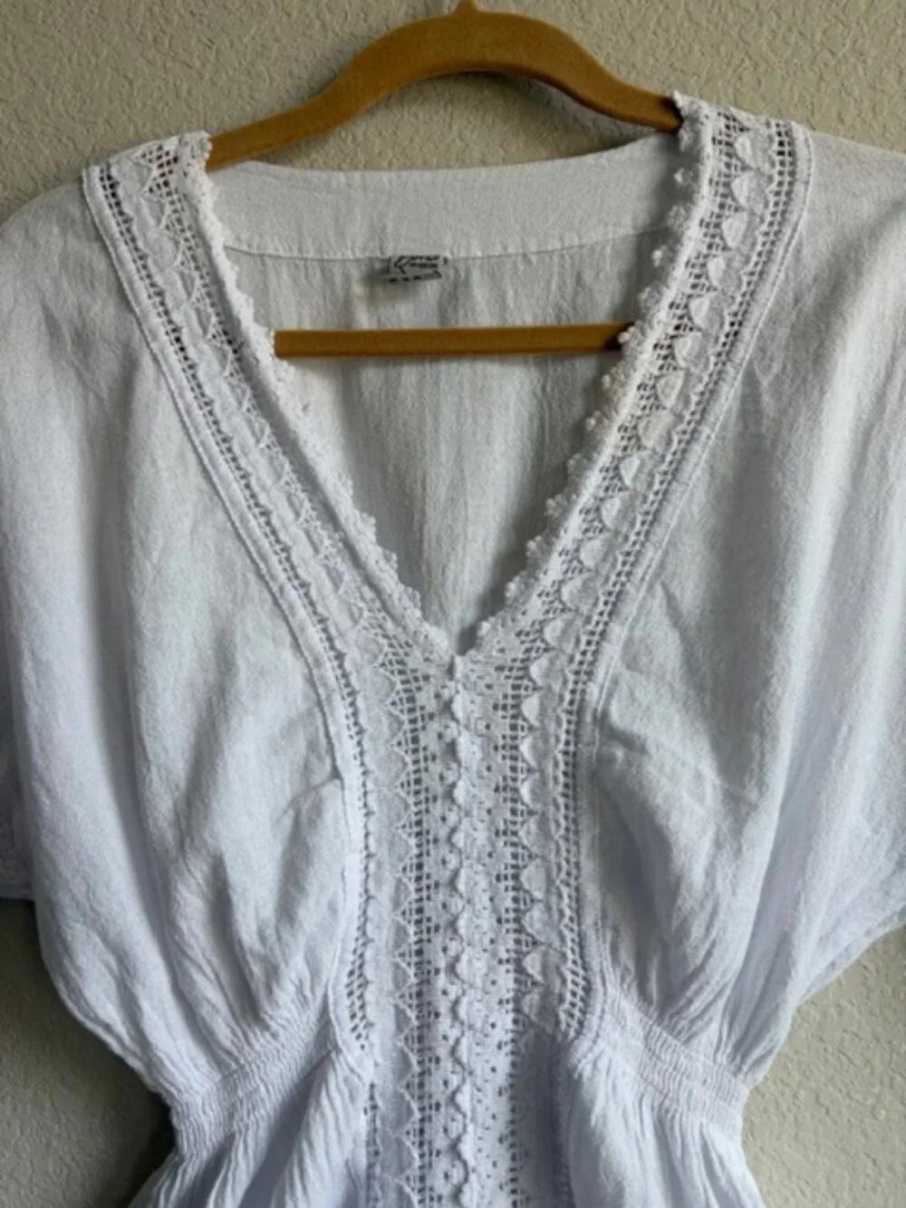 Blanco by Nature Womens White Peru Cotton Tunic Sz Med Crochet Boho Ethereal - Picture 4 of 11